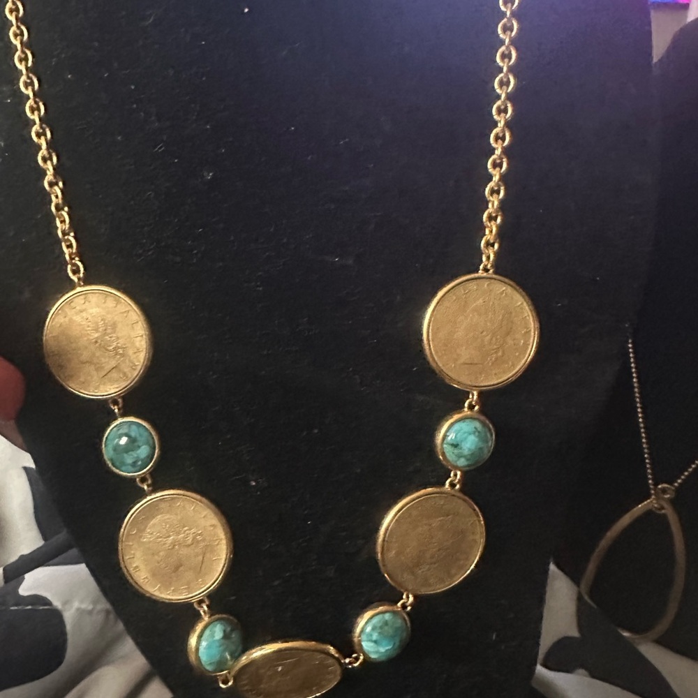 Gold and Turquoise Coin Necklace